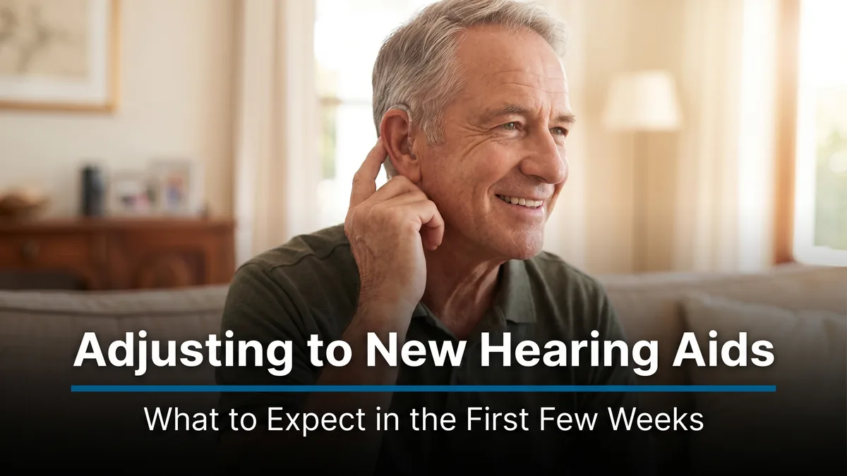 Senior man adjusting to new hearing aids Vaughan GTA audiology