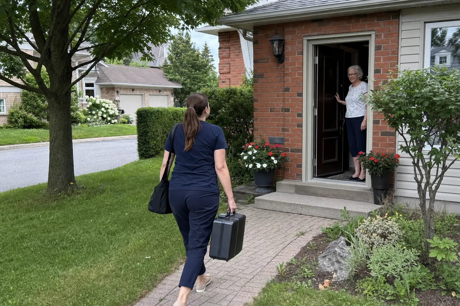 Mobile hearing-care professional arriving for an Aurora home visit