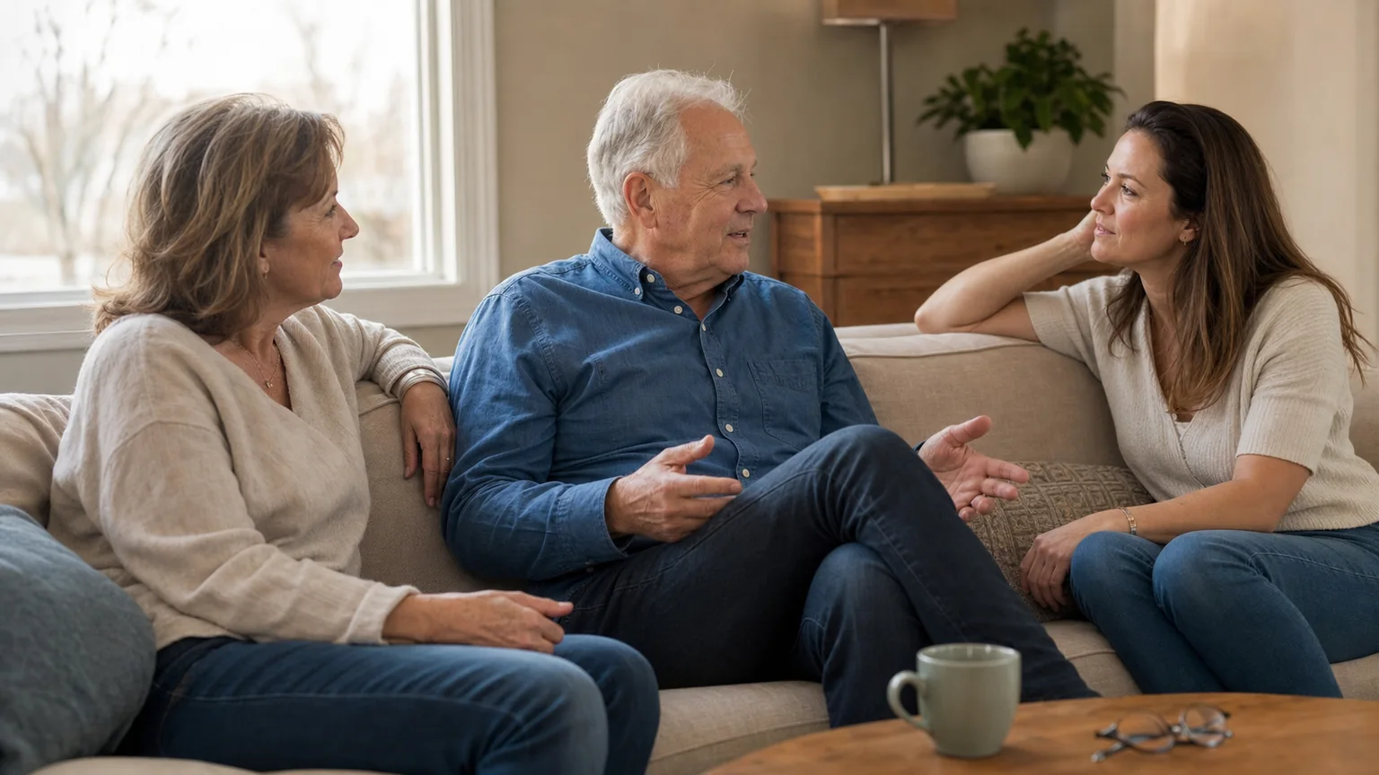 Newmarket family enjoying a conversation at home